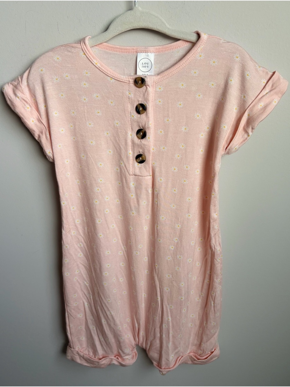 Lou Lou & Co Pink Daisy Henley Romper for Kids